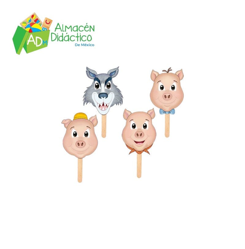 MÁSCARAS PARA CUENTOS LOS TRES COCHINITOS (4 PIEZAS)