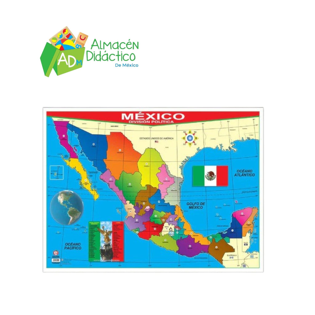 POSTER MEXICO DIVISION POLITICA BANDERA